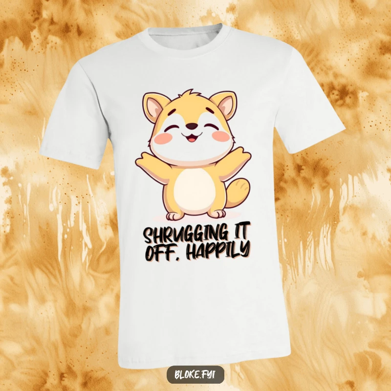 Funny T-Shirt: Happy animal shrugging its shoulders with a relaxed and happy expression, conveying chill vibes.