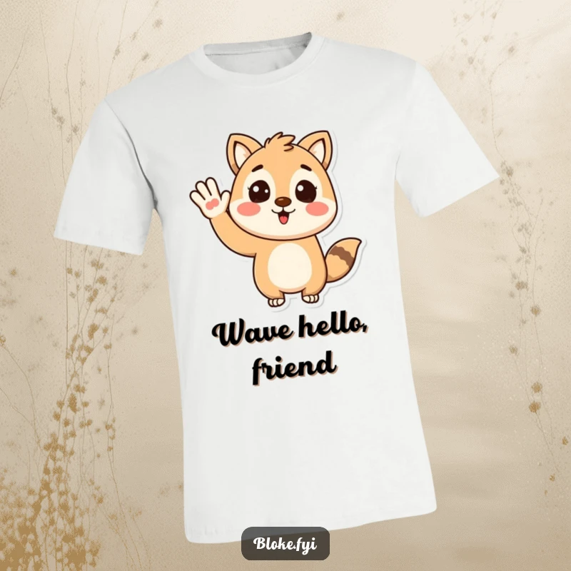 Funny t-shirt showcasing a stylized animal character with a big, enthusiastic wave, perfect for spreading cheer and positivity.