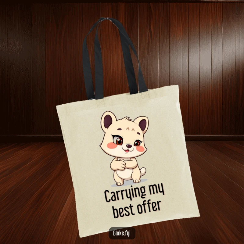 Funny tote bag featuring an animal offering a handshake with a mischievous glint, a stylish and humorous gift.