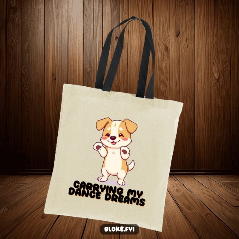 Funny Dog Tote Bag: A lovable dog with gigantic paws is captured mid-dance, exuding pure amusement and lightheartedness.