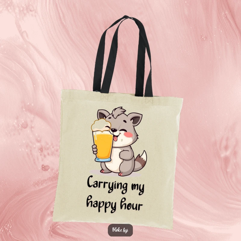 Funny Tote Bag: Cheeky animal holding a pint glass, perfect for carrying items with a festive and fun vibe.