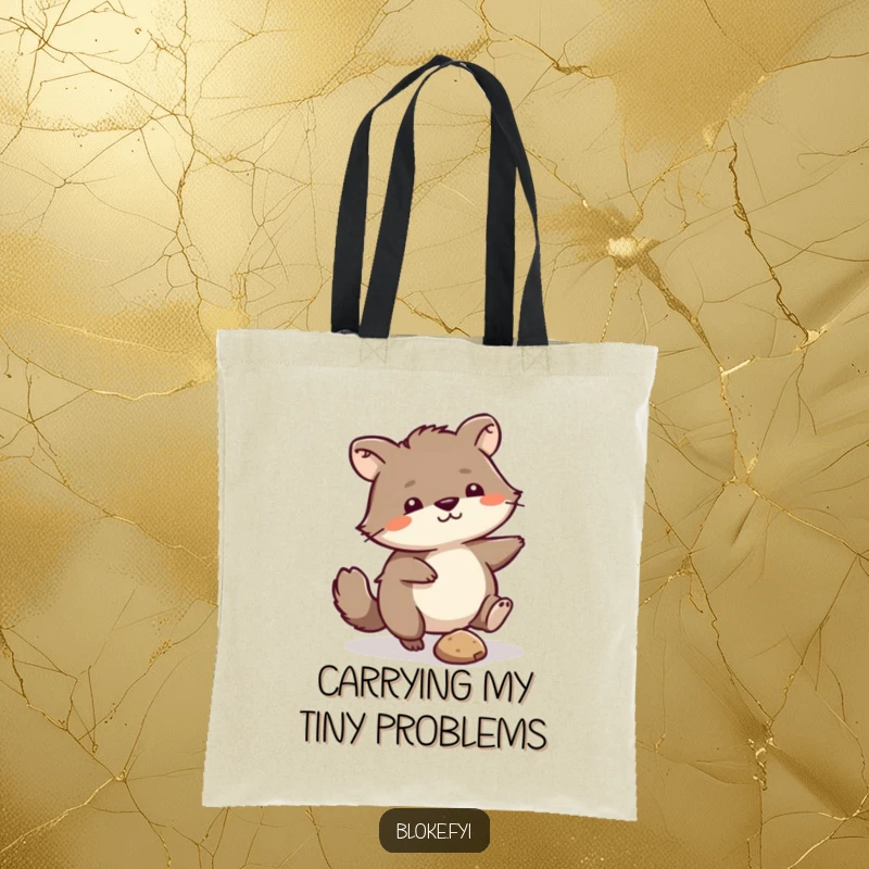 Funny Tote Bag: Scruffy animal humorously kicking a small pebble, perfect for carrying items with a side of sass.