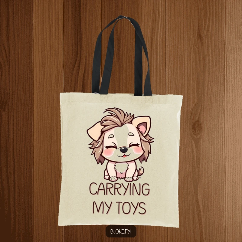 Funny Tote Bag featuring a playful dog character with messy fur and a cheeky wink, perfect for everyday use.