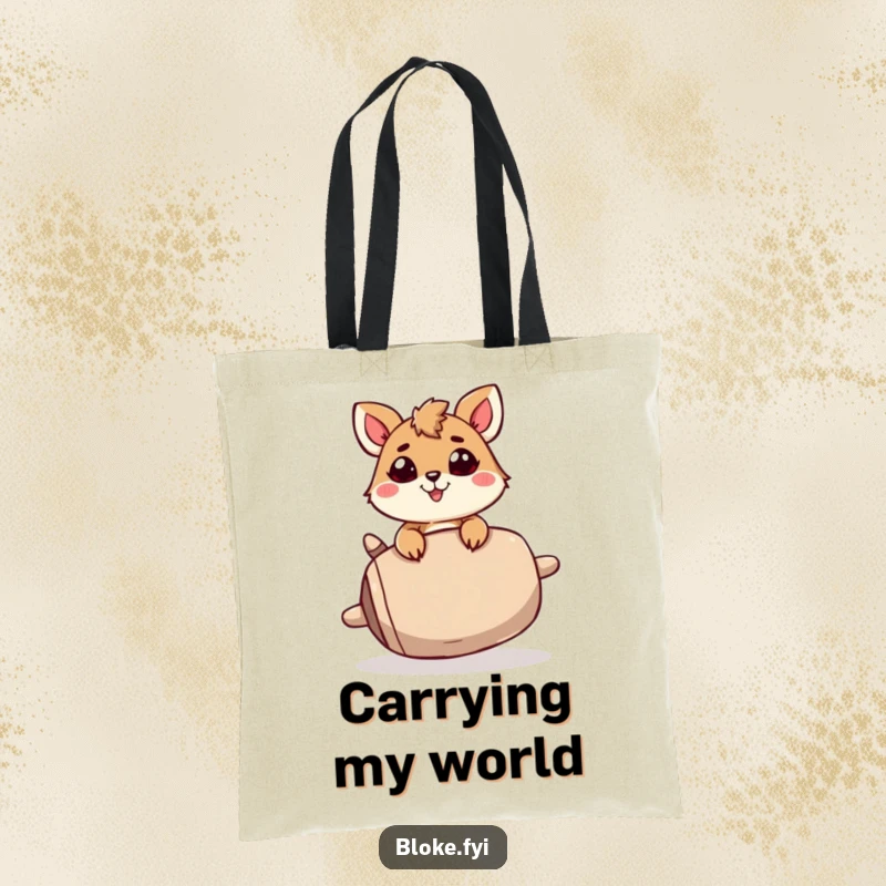 Funny Tote Bag: A determined animal character attempts to balance a large, precarious object, embodying effort and humorous struggle.