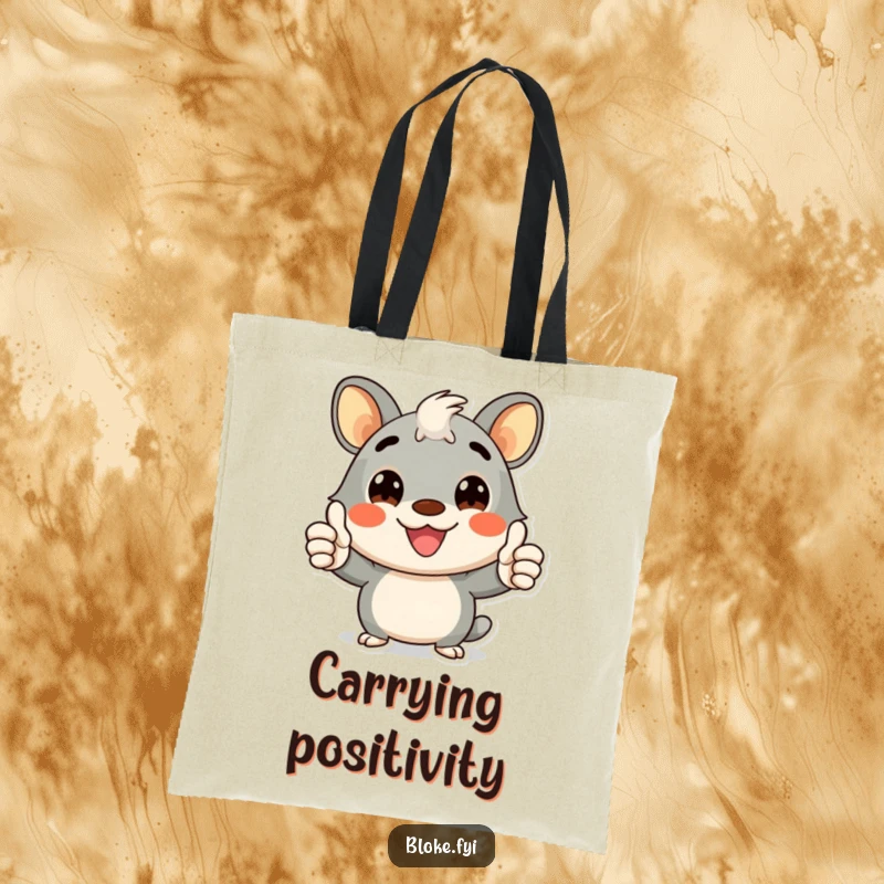 Funny tote bag with a cheerful bloke animal character giving a double thumbs-up with a wide smile, great for daily use.