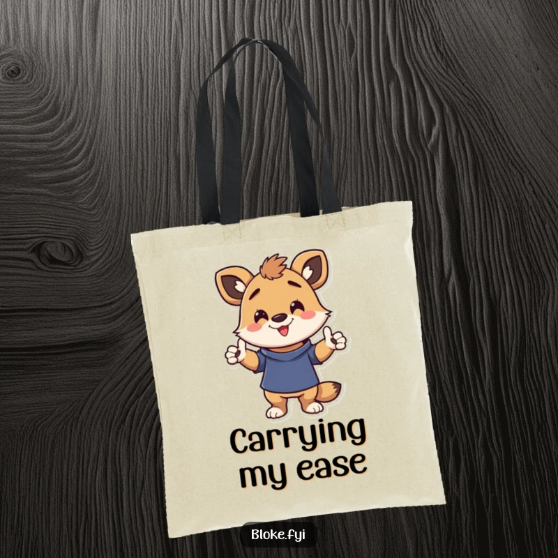 Funny tote bag with an energetic animal character striking a funny, casual pose, perfect for stylish and humorous everyday use.