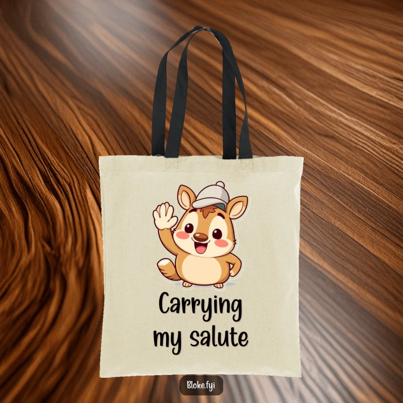 Funny Bloke Animal Tote Bag: Sturdy bag featuring a character's enthusiastic salute with a jaunty cap, perfect for everyday use.