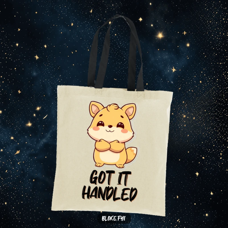 Funny Tote Bag featuring a smiling animal with crossed arms, radiating confidence, perfect for carrying groceries or everyday items.