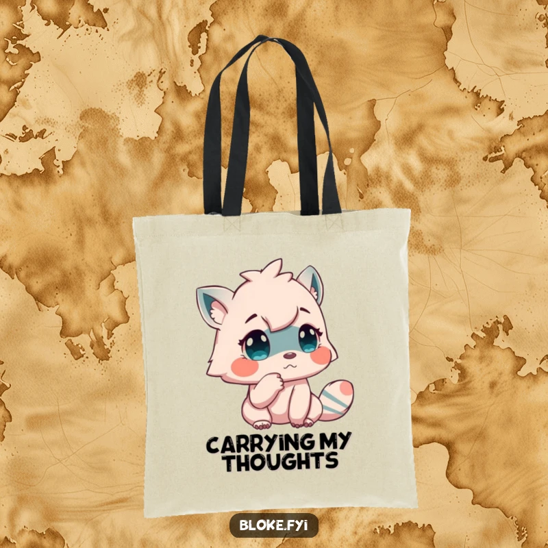 Funny tote bag featuring a creature tapping its chin thoughtfully, a stylish and humorous gift for everyday carrying.
