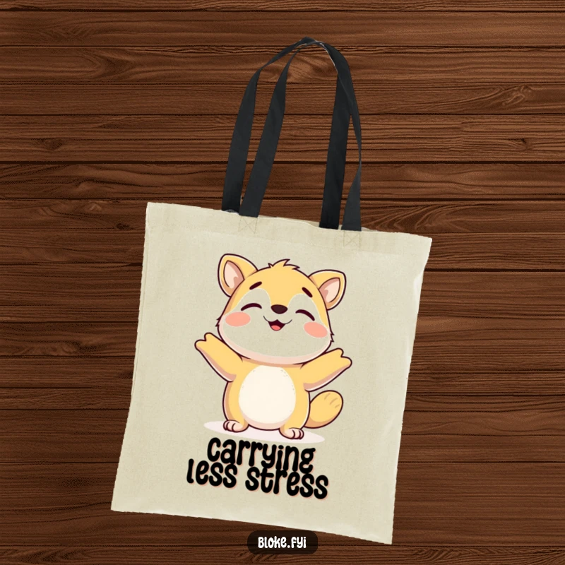 Funny Tote Bag: Happy animal shrugging its shoulders, perfect for carrying items with a relaxed and carefree vibe.