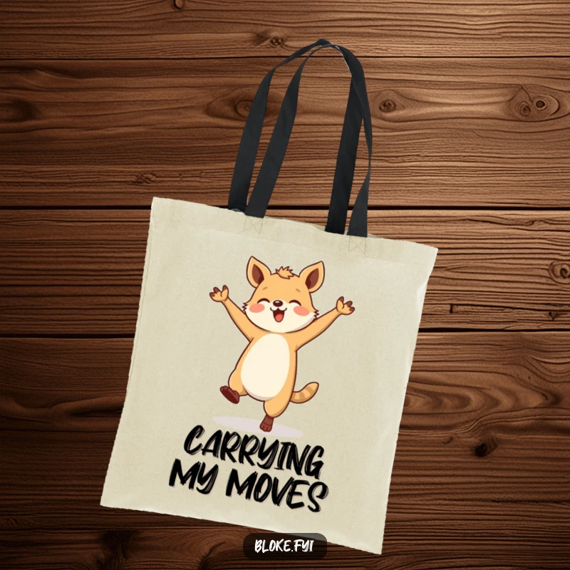Funny Sturdy Animal Tote Bag depicting a stout animal in a state of joyful, uncoordinated dance, ready for errands.