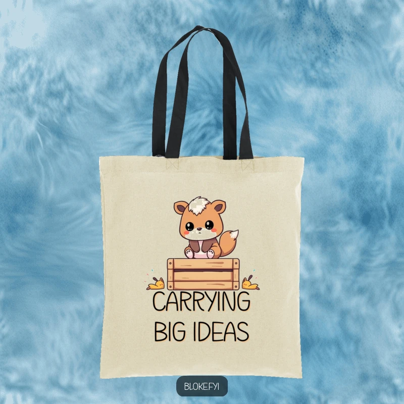 Funny tote bag showcasing a stylized animal on a wooden crate, looking thoughtful, perfect for carrying essentials with humor.